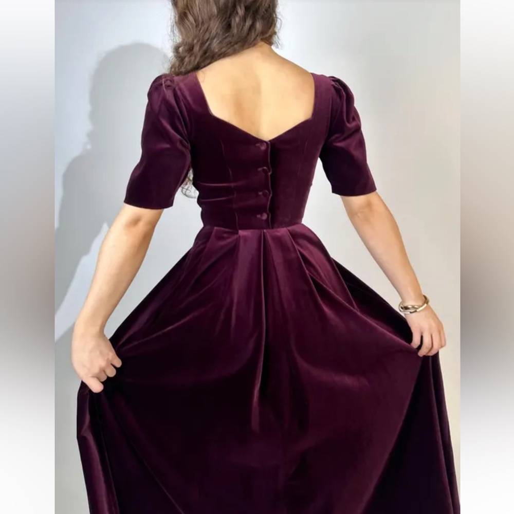 Vintage Laura Ashley Burgundy Long Midi Velvet Victorian Dress 12 Vintage